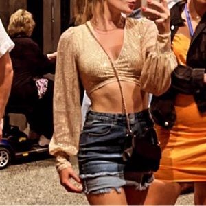 Gold Women’s Sequin Cropped Long Sleeve